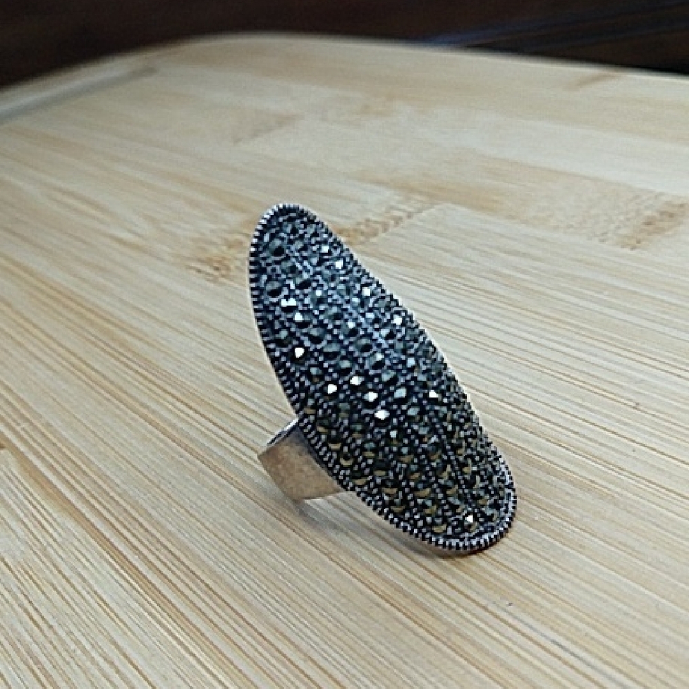Massive Sterling Silver 925 Marcasite Ring Vintage